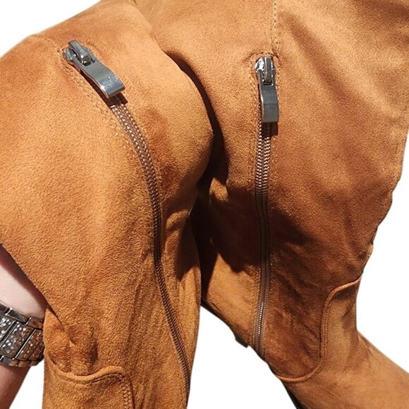 Suede Western Knee-High Boots Cognac Brown Women's 7.5 - Picture 8 of 15